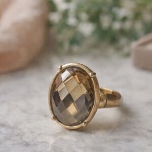 Chico’s Gold Tone Smoky Quartz Faceted Statement Ring.  (BR222)